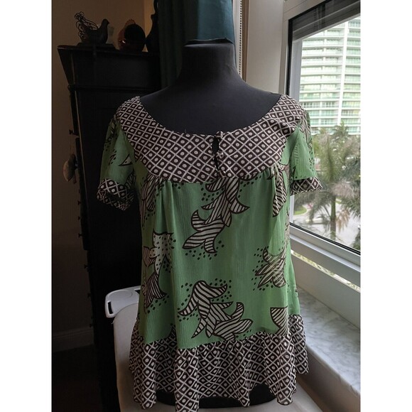 Coco and Chase Women Brown Green Short Sleeve Blouse S - Picture 1 of 8